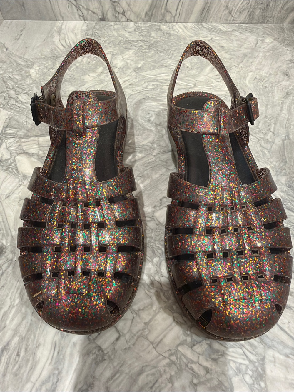 Mini Melissa Jelly Sandals with Multicolor Glitter